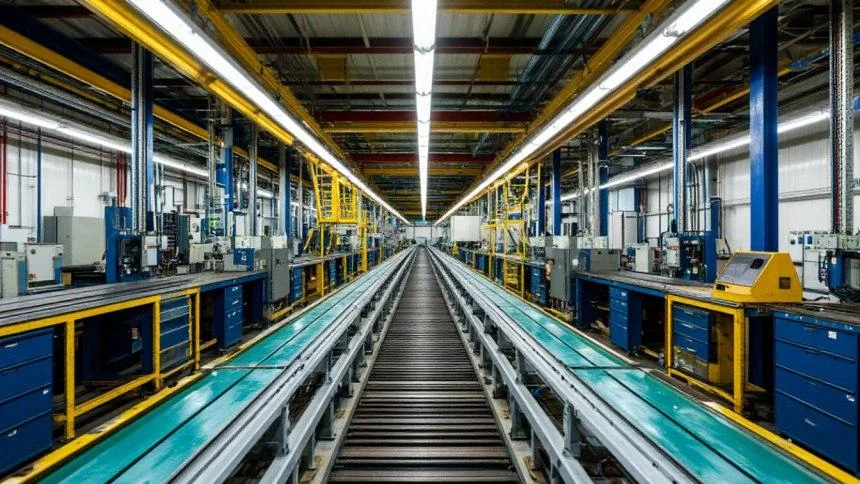 Belt conveyor in an industrial manufacturing environment